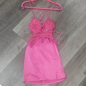 Pink Butterfly Sequin Dress